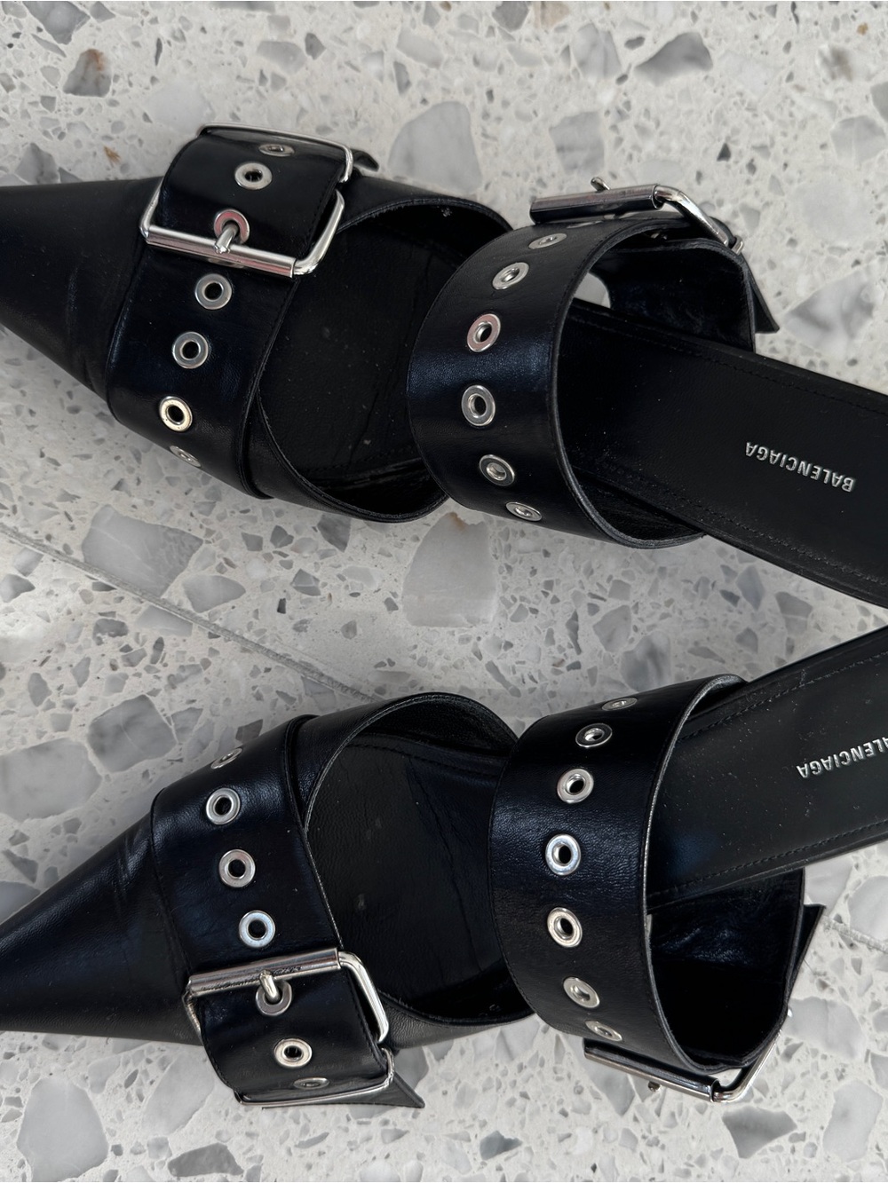 Balenciaga Edgy Black Leather Buckle Mules, size 40.5 - Picture 2 of 5